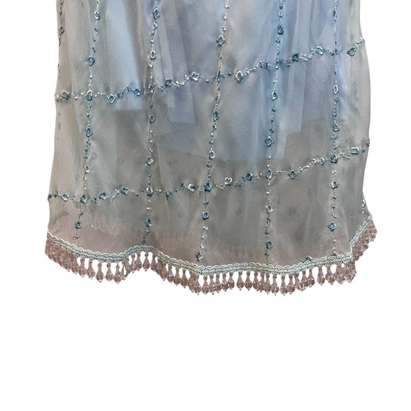 Betsey Johnson Vintage Silk Beaded Fringe Midi Dress Light Blue Fairy Small - Picture 7 of 11